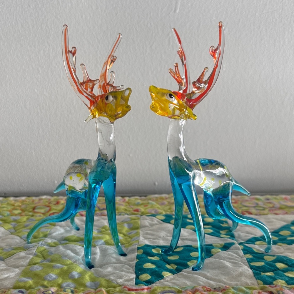 Colorful Handblown Art Glass Colorful Reindeer Buck Deer Miniature Figurines